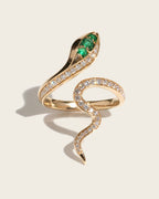 Natural Emerald & Diamond Serpent Ring