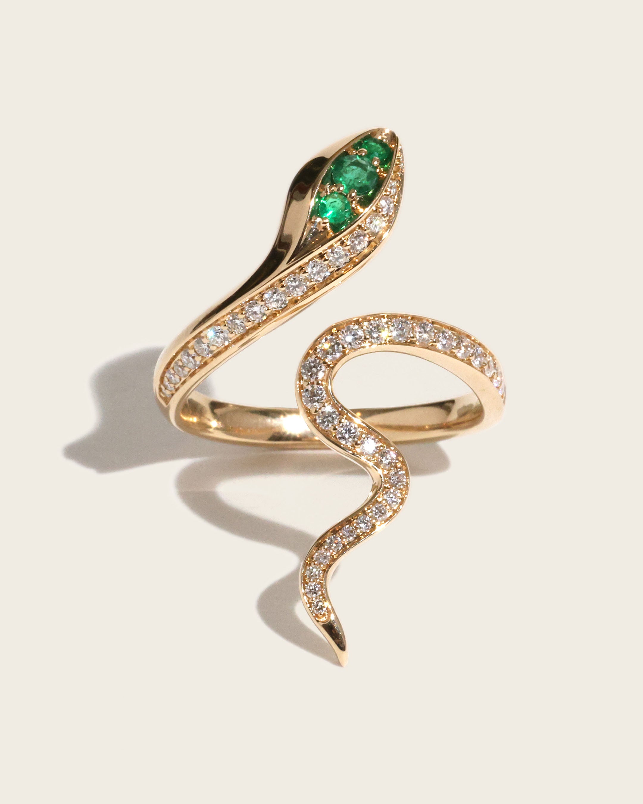 Natural Emerald & Diamond Serpent Ring