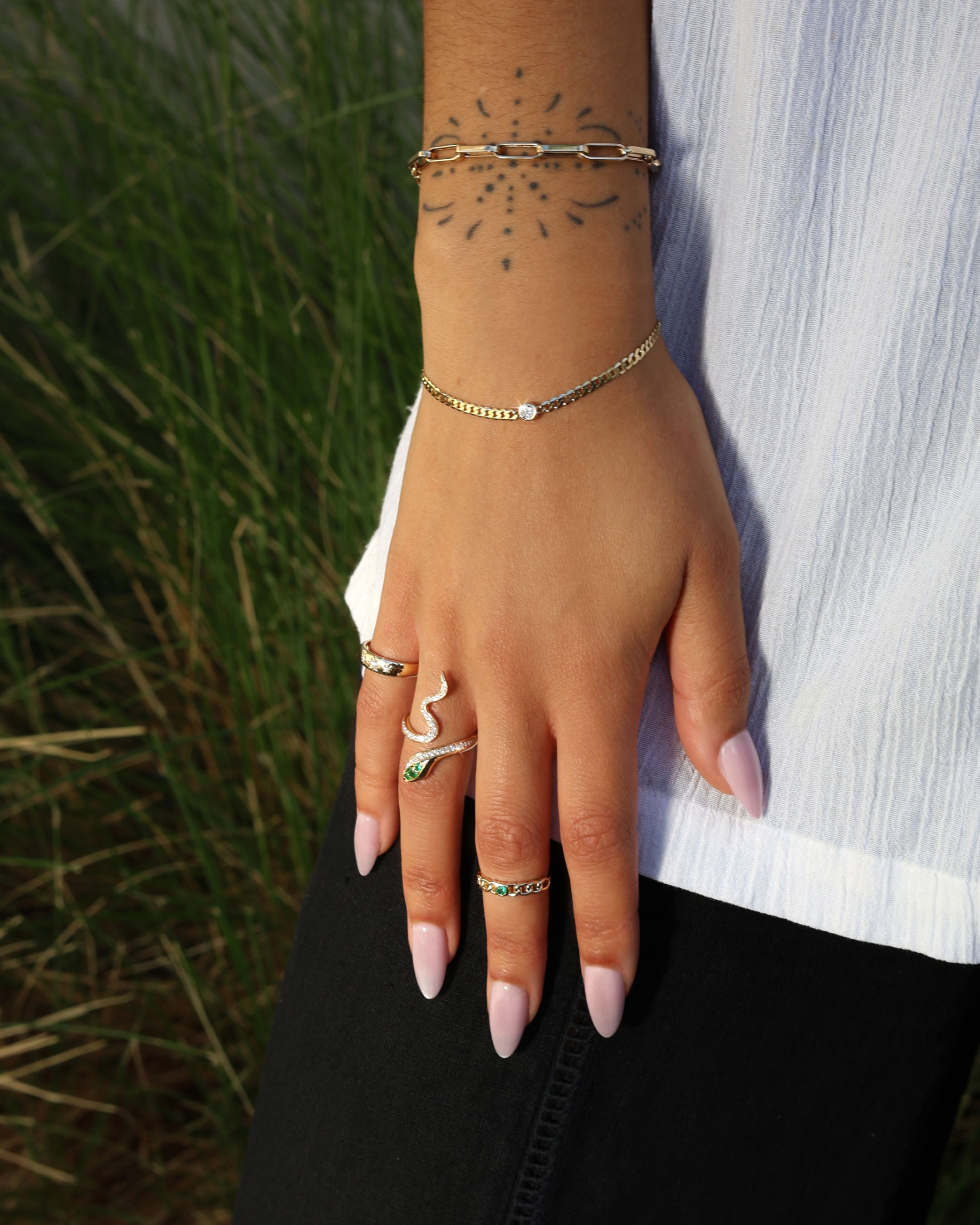 Natural Emerald & Diamond Serpent Ring