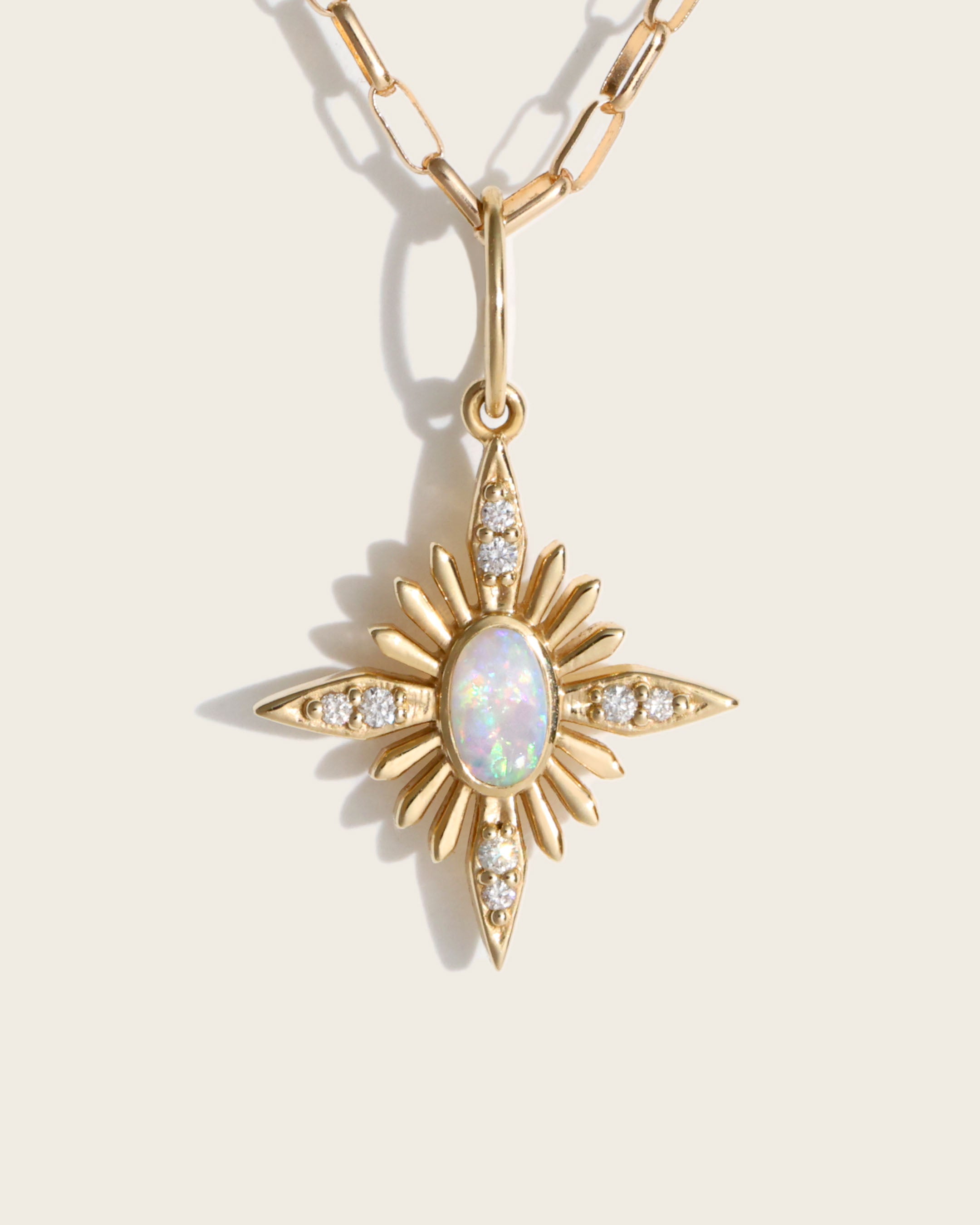 Natural Opal & Diamond Starburst Pendant